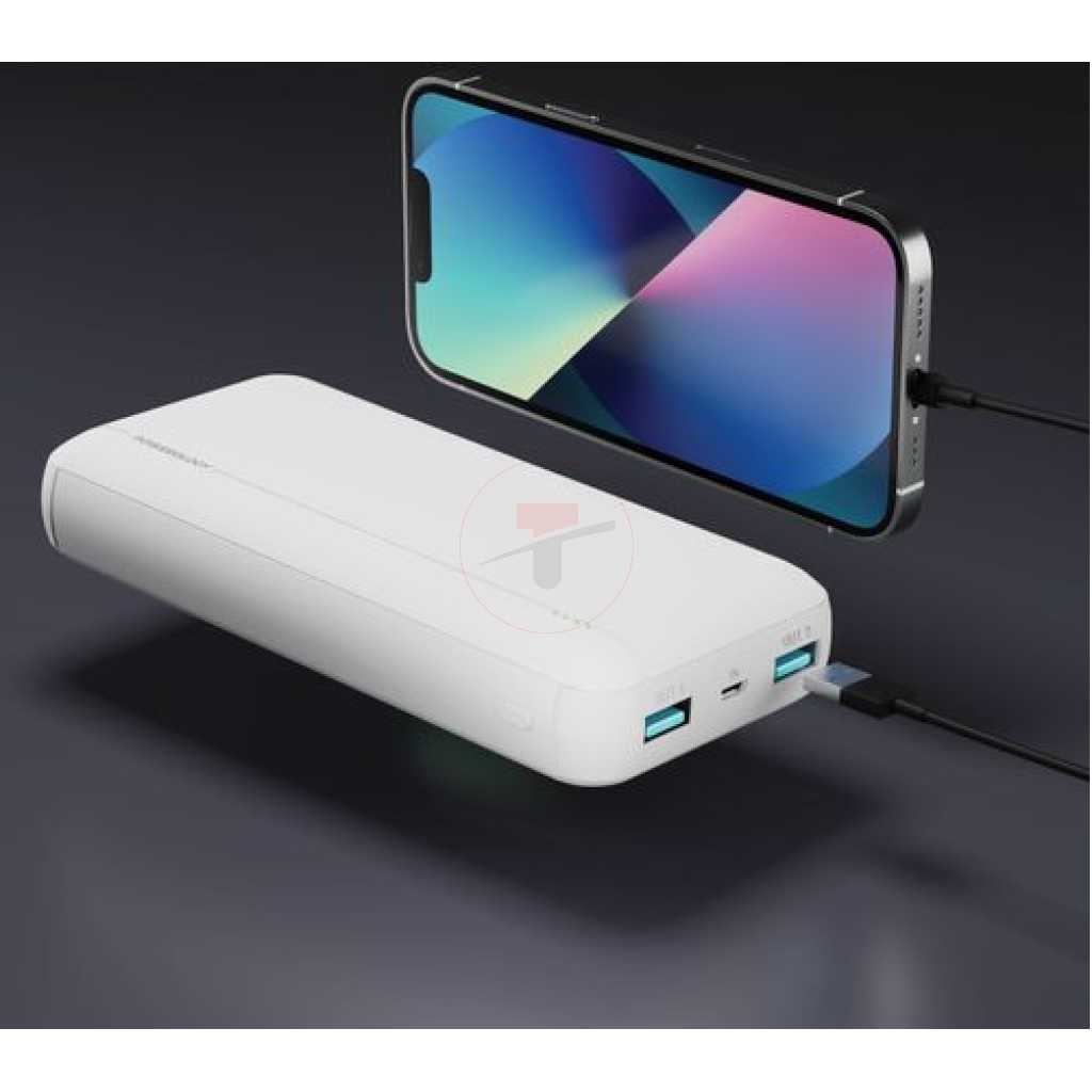 Powerology 20000mAh Power Bank 20W PD & QC3 USB-C - White