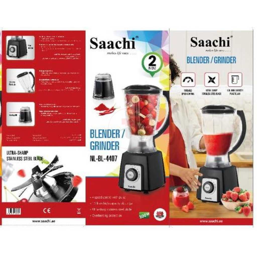 Saachi 2-In-1 Double Jar Blendforce Blender, 1.5 Litres - Black