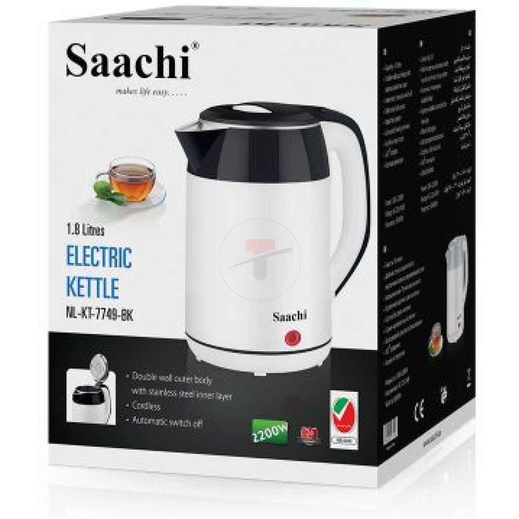 Saachi Bundle Of Flat Iron- Silver & 1.8L Electric Kettle - White & Black