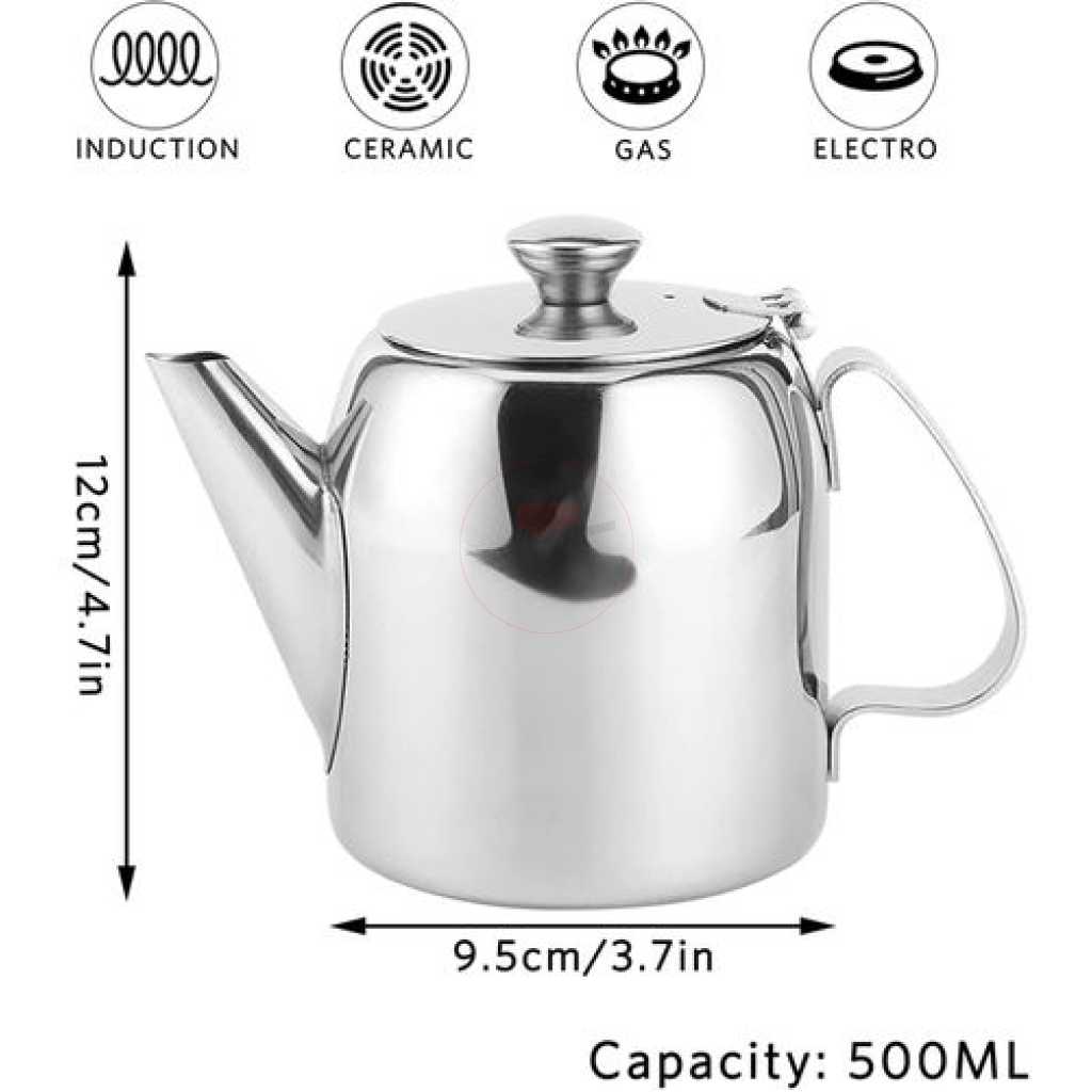 500ml Stainless Steel Teapot Kettle With Flip Lid Water Jug Perfect Pour Spout, Silver
