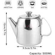 500ml Stainless Steel Teapot Kettle With Flip Lid Water Jug Perfect Pour Spout, Silver