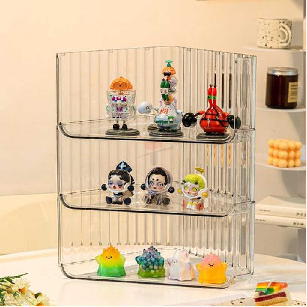 Home Accessories Office Bookshelf Standing Foldable Stationery Storage Holder Makeup Organizer- Clear