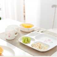 Children Tableware Dinner Set 6 in 1 Feeding Series Plate Cup Bowl Spoons Tray Gift Pack- White