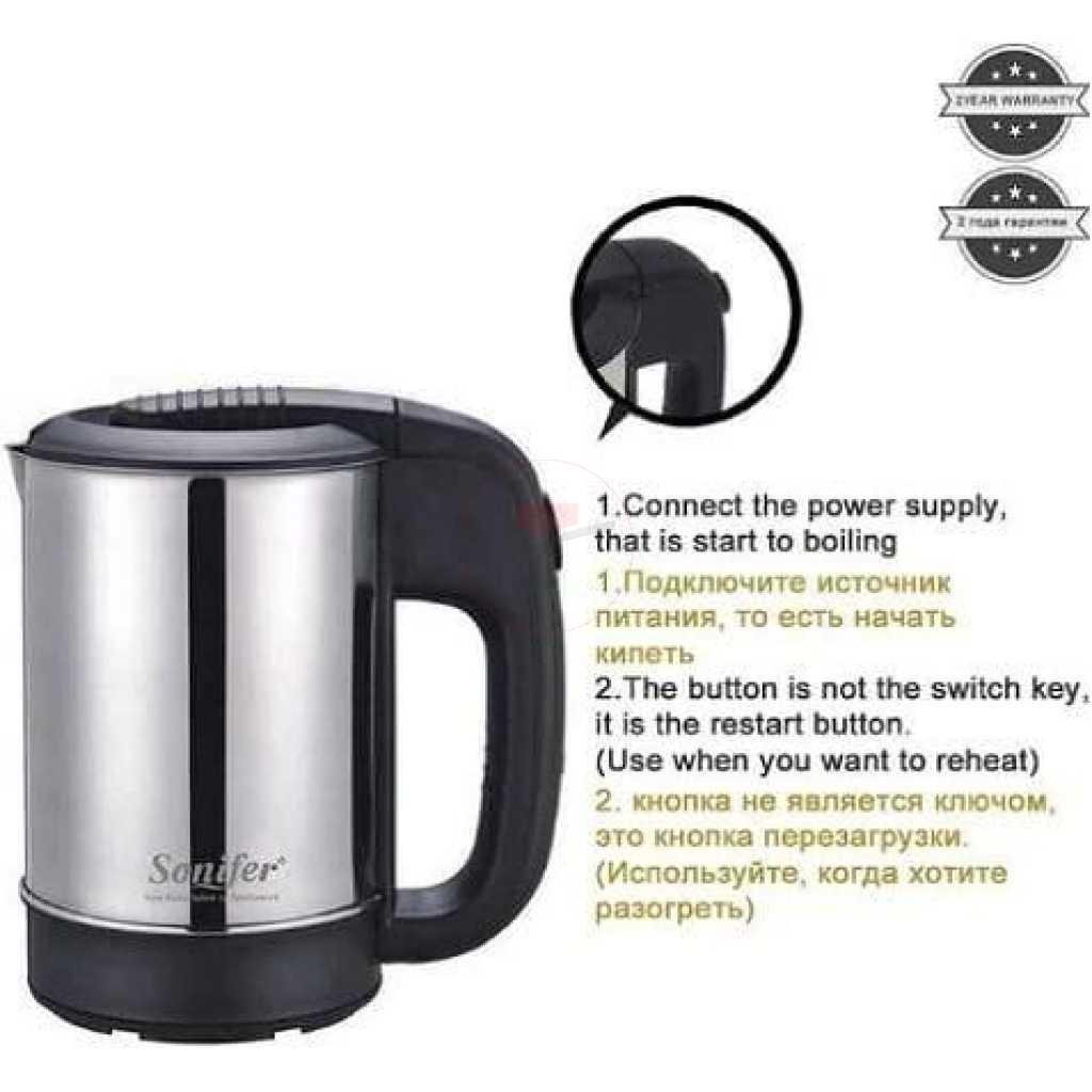 Sonifer 0.5 Litres Stainless Steel Mini Portable Electric Kettle For Travel Hotel Office And Home- Silver