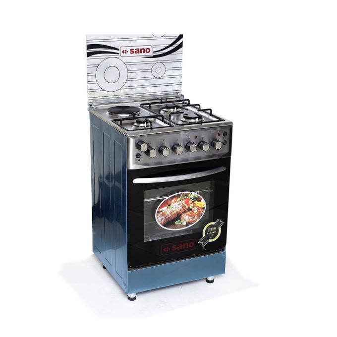 Sano 55X55 3 GAS 1 Electric Cooker With Rotisserie, Electric Oven & Grill, Glass Lid, Oven Tray - Silver