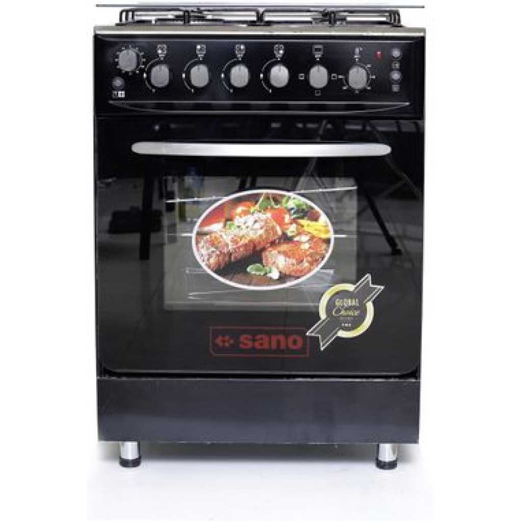 Sano 60X60 Full Gas Cooker With Electric Oven & Grill, Rotisserie, Auto Ignition, Oven Lamp, Timer - Black