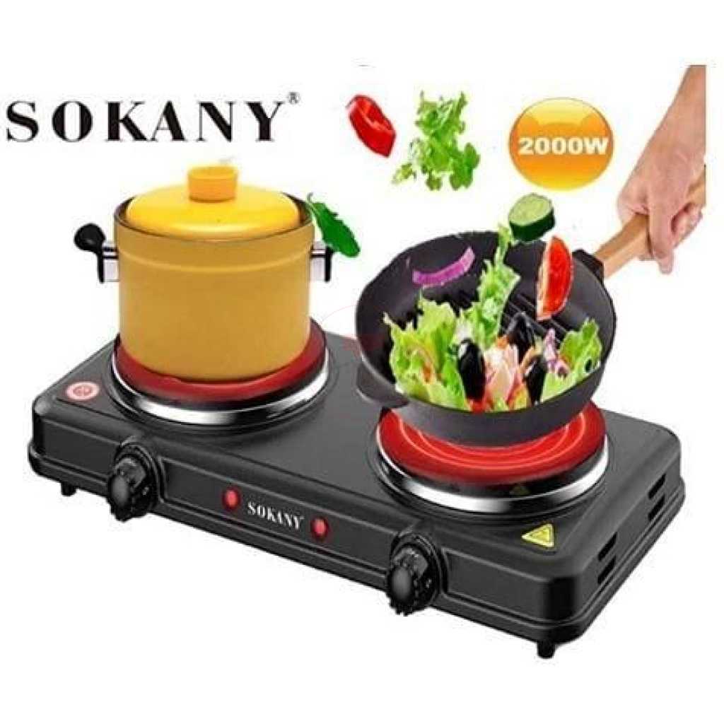 Sokany Eye Flat Dual Electric Stove High Fire Power 5 Gear Temperature Adjustment Hot Plate Cooker- Black.