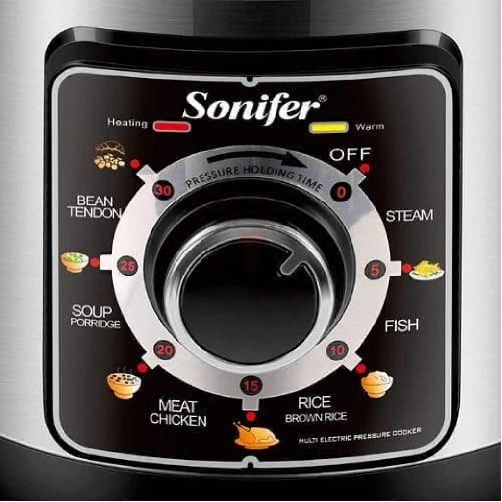 Sonifer Automatic 6L Multifunction High Power Stainless Steel Electric Pressure Cooker Rice Cooker Steamer- Silver.