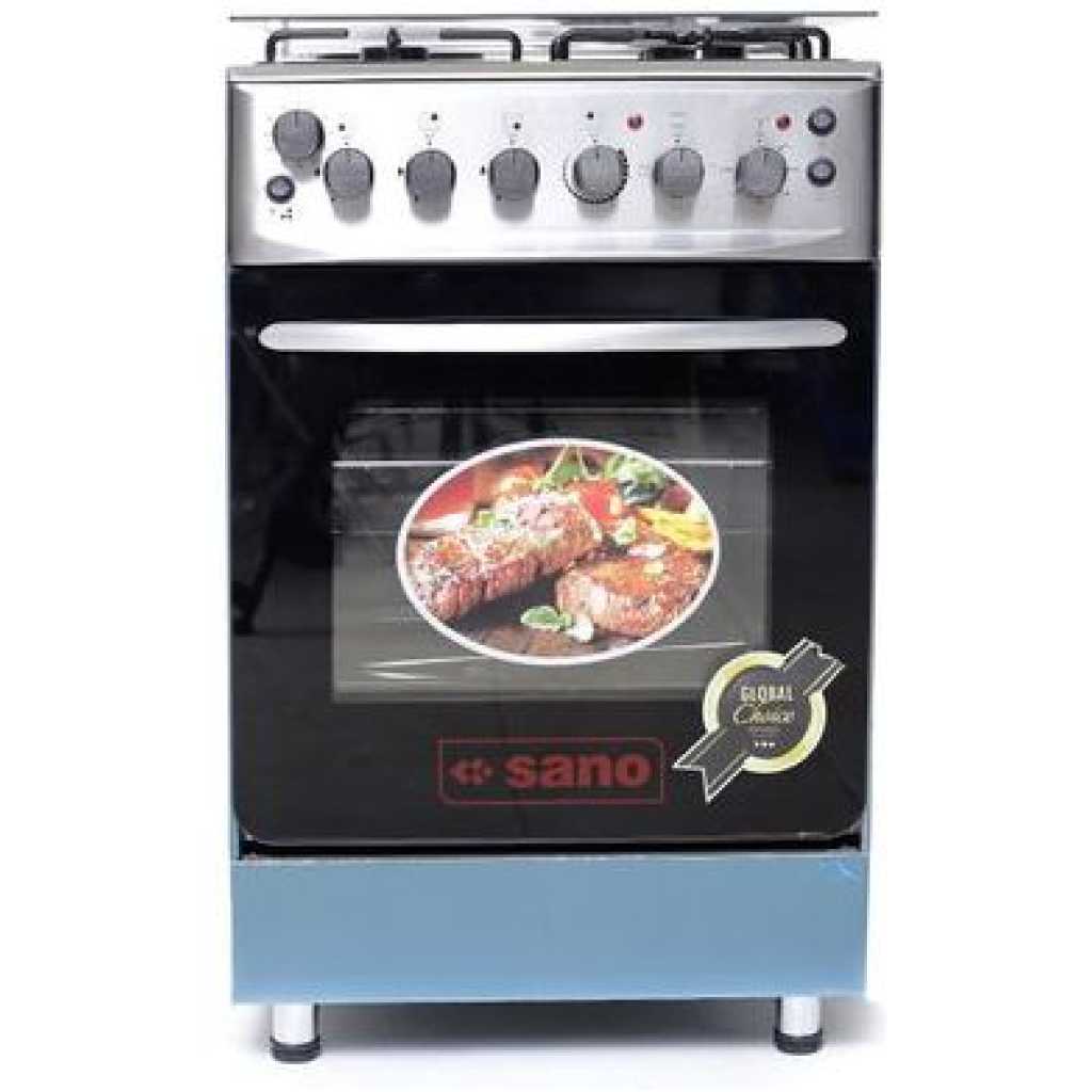 Sano 55X55 3 GAS 1 Electric Cooker With Rotisserie, Electric Oven & Grill, Glass Lid, Oven Tray - Silver