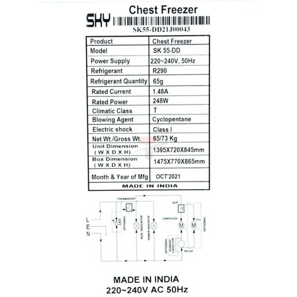 Sky 550 Liters Chest Freezer 55-DD - White