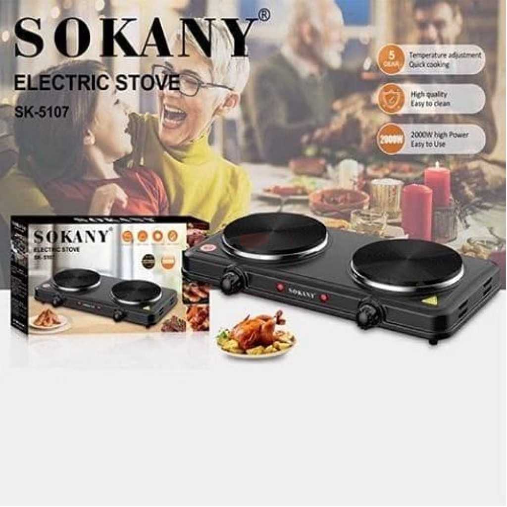 Sokany Eye Flat Dual Electric Stove High Fire Power 5 Gear Temperature Adjustment Hot Plate Cooker- Black.