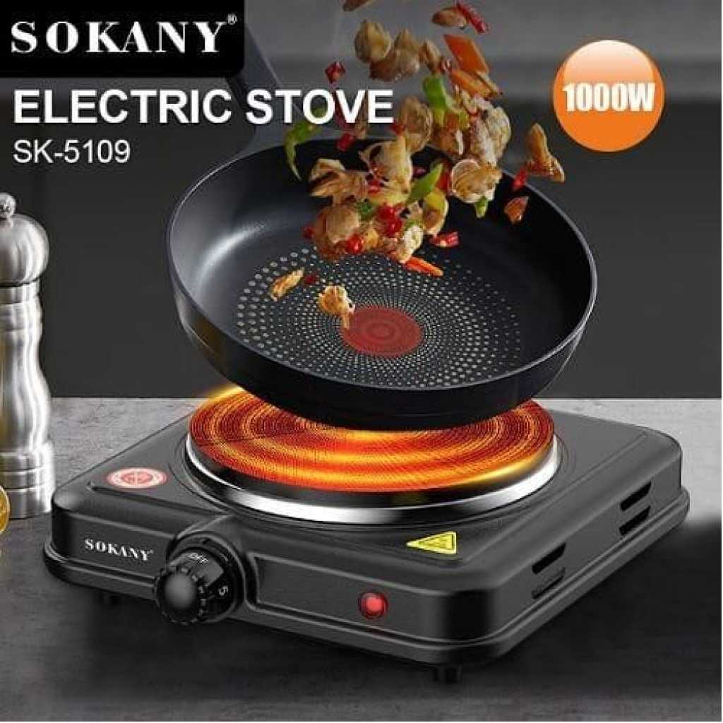 Sokany Eye Flat Single Electric Stove High Fire Power 5 Gear Temperature Adjustment Hot Plate Cooker- Black.