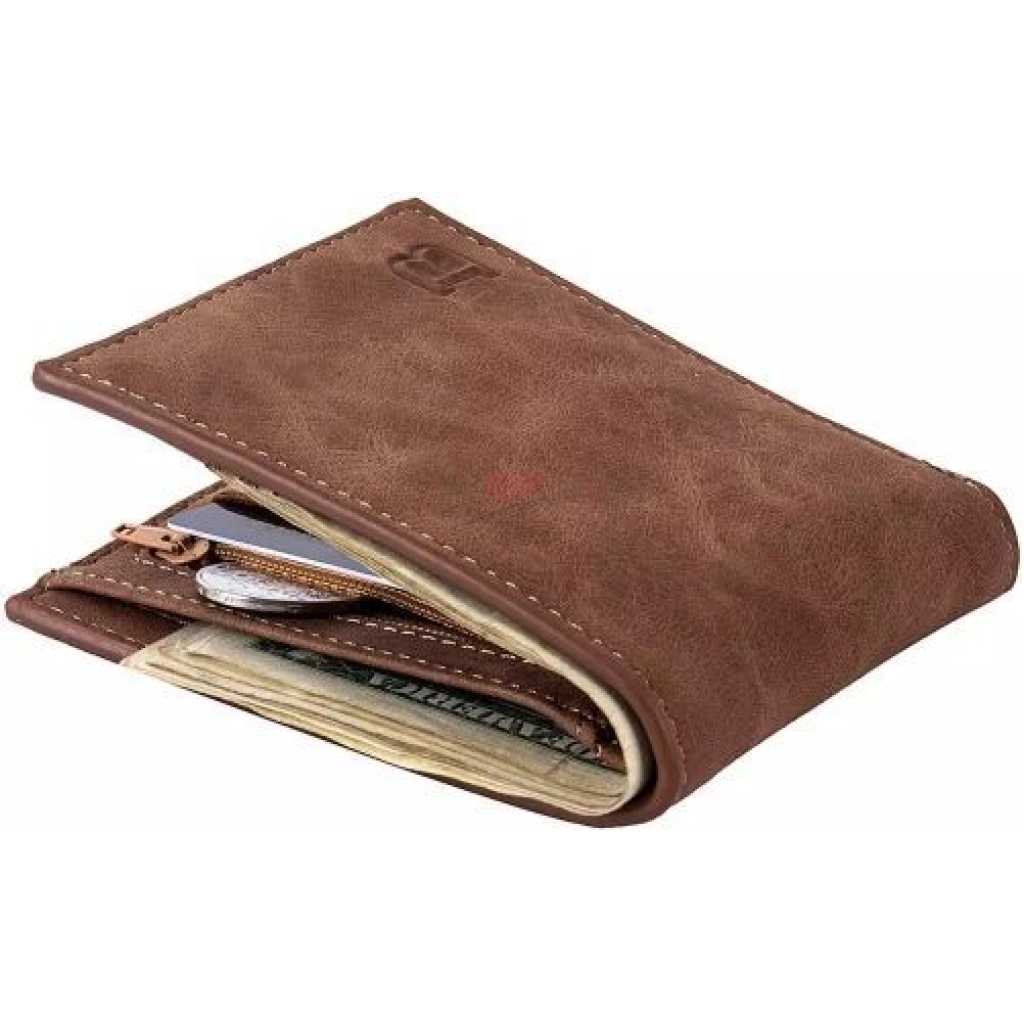 Baborry Vintage Scrub PU Leather Wallet, Short Section Wallet For Men - Coffee