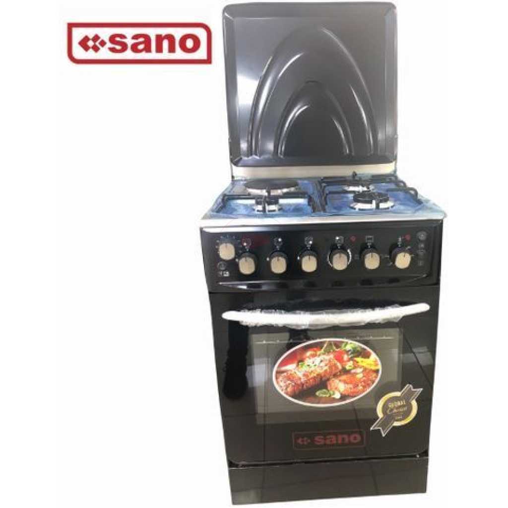 Sano 55X55 3 Gas 1 Electric Cooker; Electric Oven & Grill, Rotisserie, Auto Ignition, Timer, 2 Oven Trays - Black