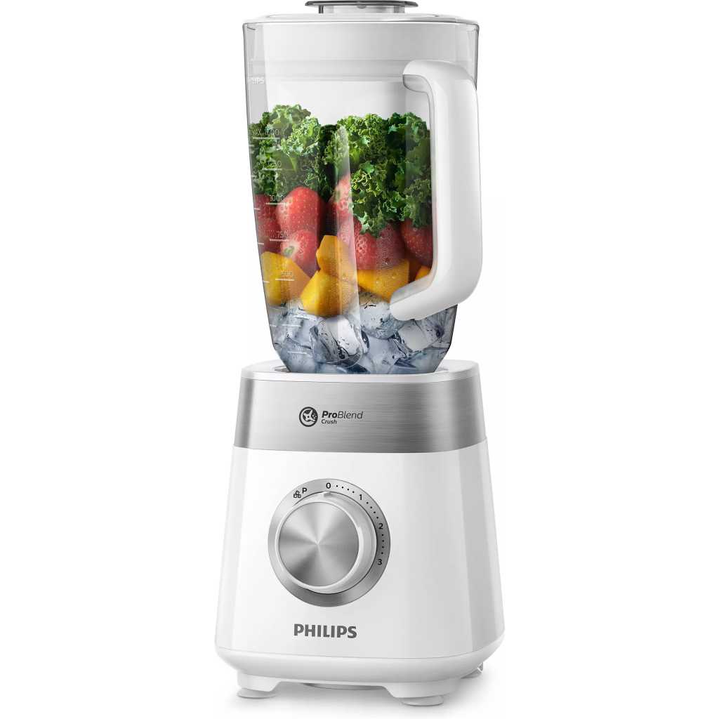 Philips Blender 5000 Series, HR2224/00, ProBlend Crush, 2.0L Maximum Capacity, 1.5L Effective Capacity, 800W, 3 Speed Setting + Pulse, Plastic Jar, White