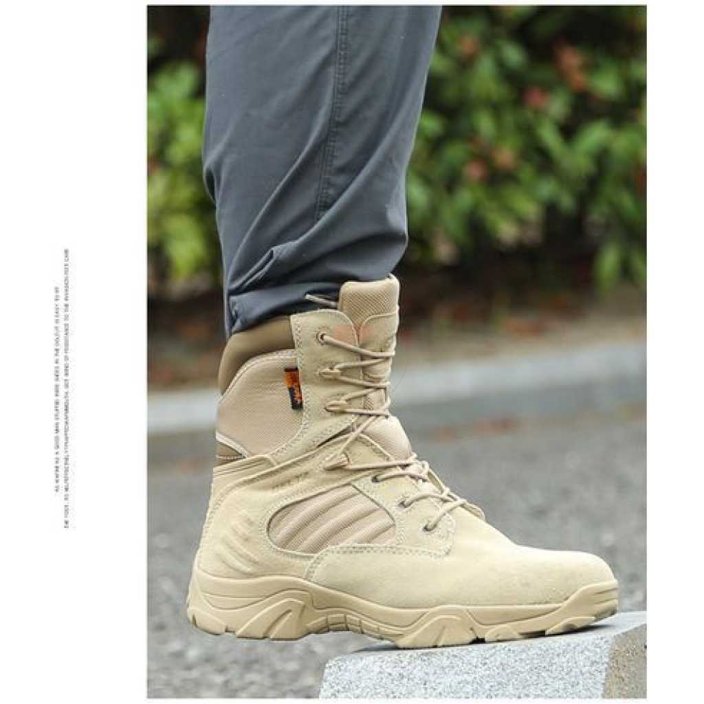 High-Top Leather Outdoor Desert Boots - Khaki