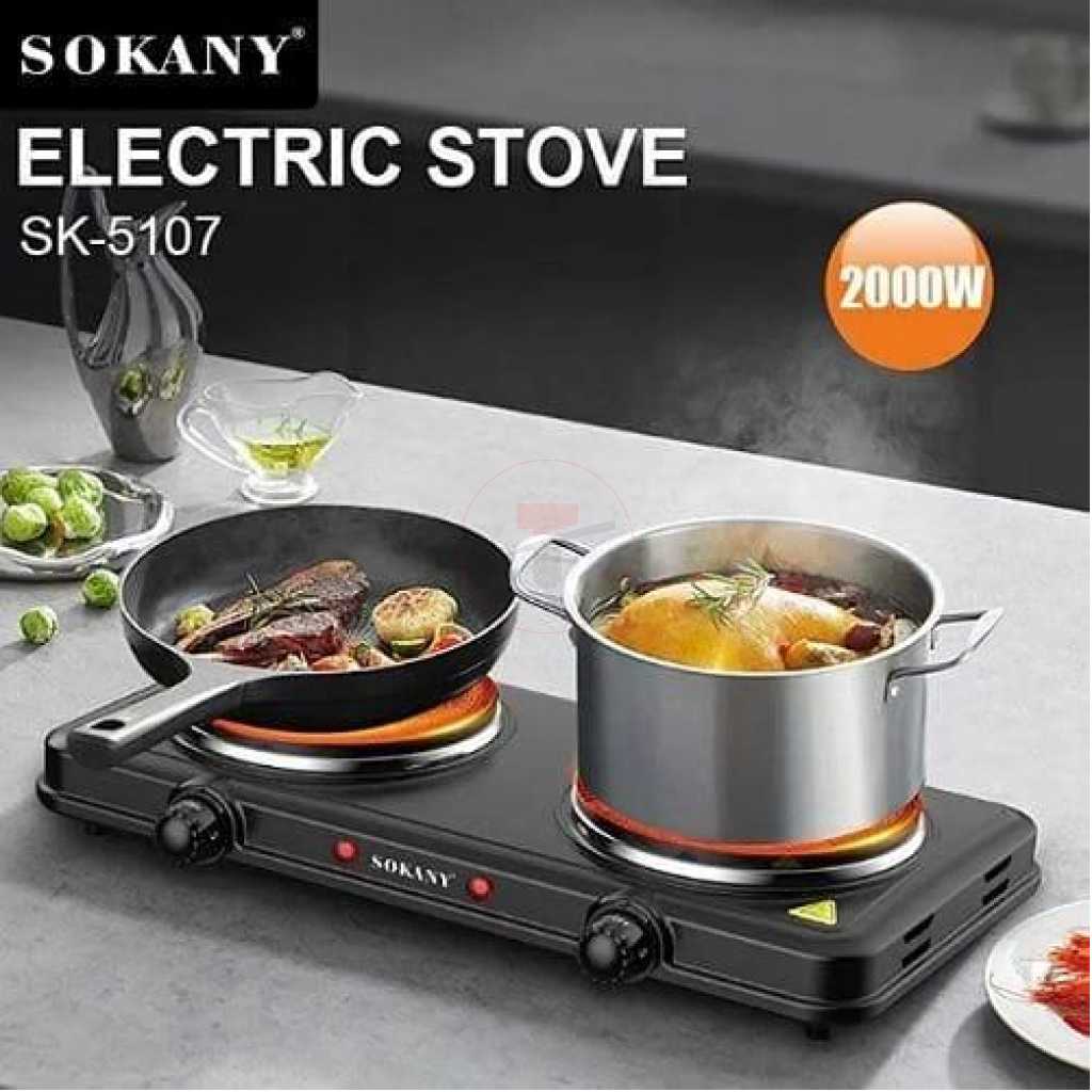 Sokany Eye Flat Dual Electric Stove High Fire Power 5 Gear Temperature Adjustment Hot Plate Cooker- Black.