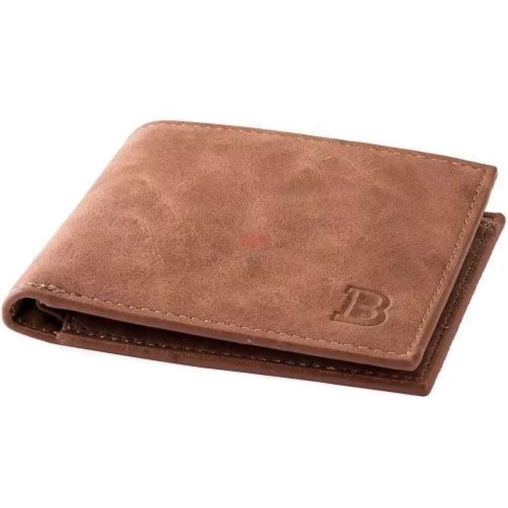 Baborry Vintage Scrub PU Leather Wallet, Short Section Wallet For Men - Coffee