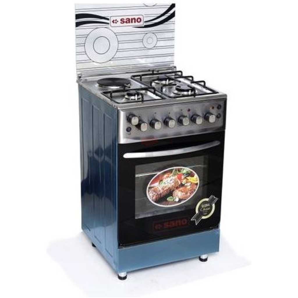 Sano 55X55 3 GAS 1 Electric Cooker With Rotisserie, Electric Oven & Grill, Glass Lid, Oven Tray - Silver