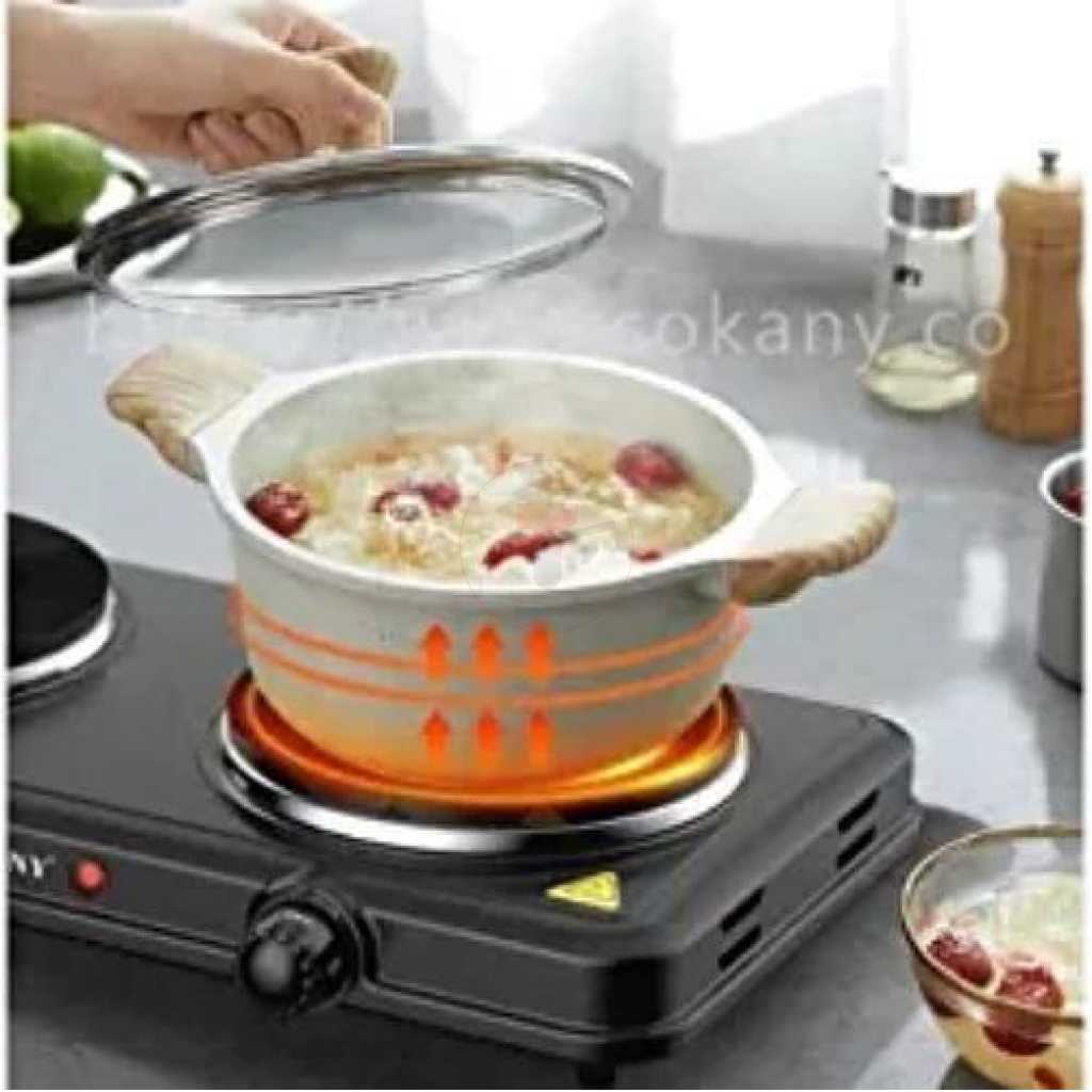 Sokany Eye Flat Dual Electric Stove High Fire Power 5 Gear Temperature Adjustment Hot Plate Cooker- Black.