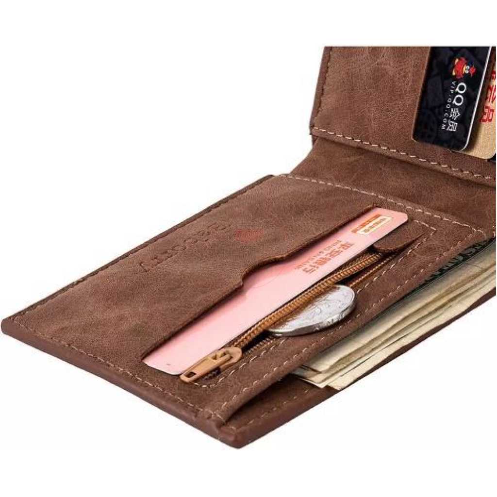 Baborry Vintage Scrub PU Leather Wallet, Short Section Wallet For Men - Coffee