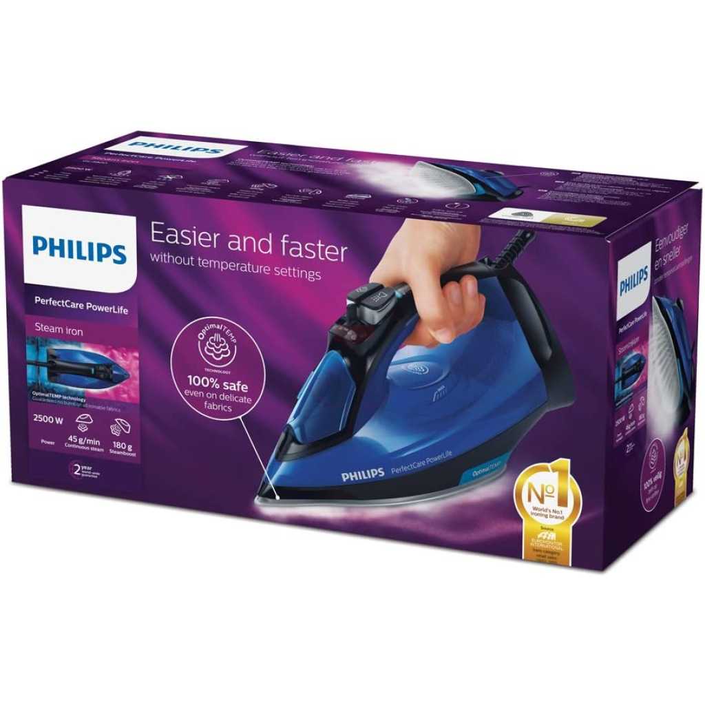 Philips PerfectCare PowerLife Steam Iron GC3920 with up to 180g Steam Boost & No Fabric Burns Technology