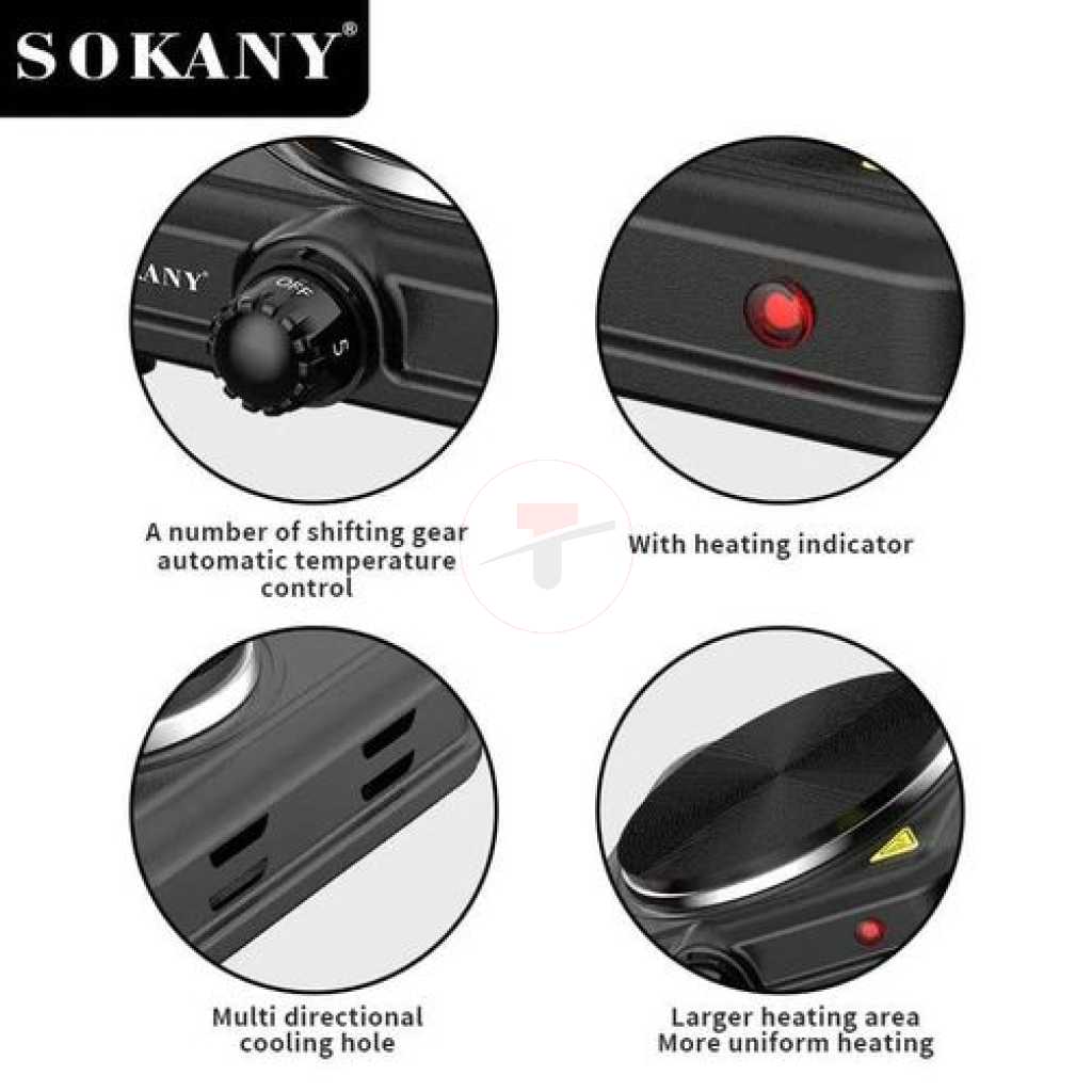 Sokany Eye Flat Single Electric Stove High Fire Power 5 Gear Temperature Adjustment Hot Plate Cooker- Black.