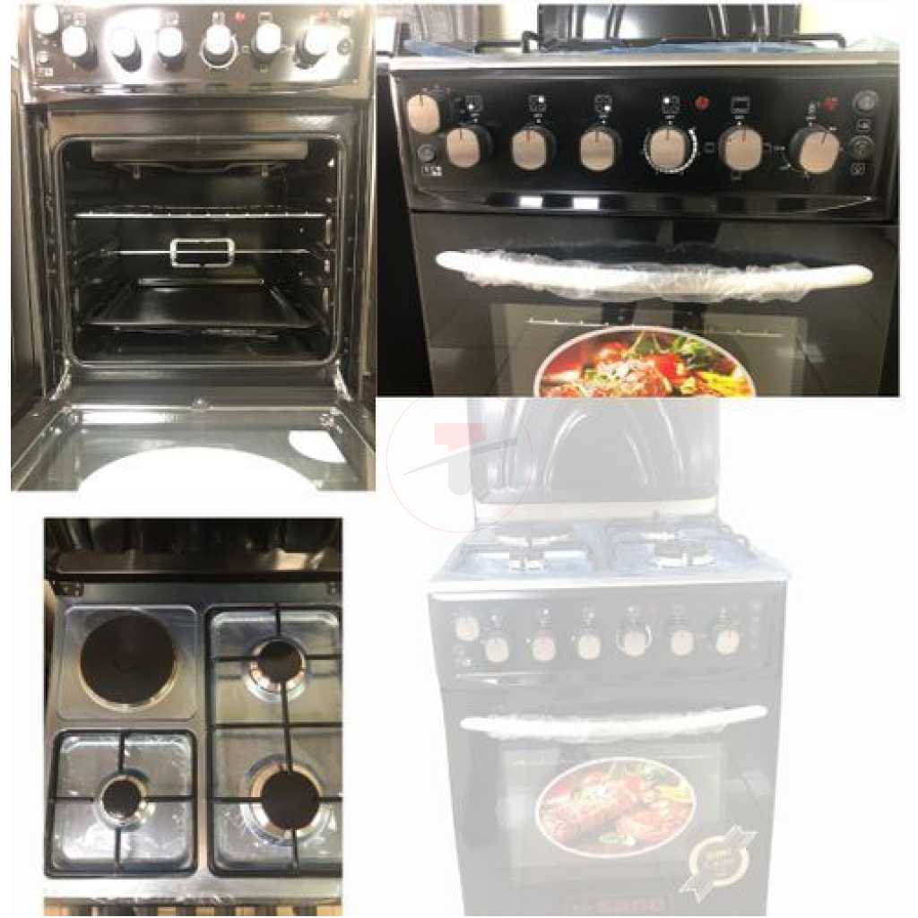 Sano 55X55 3 Gas 1 Electric Cooker; Electric Oven & Grill, Rotisserie, Auto Ignition, Timer, 2 Oven Trays - Black