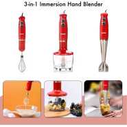 Geepas GHB6136 3-in-1 Multi-Function Hand Blender 860ml, 400W - Red