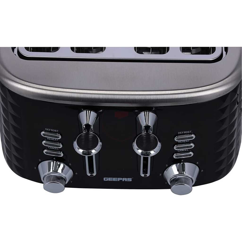 Geepas 4 Slice Bread Toaster GBT36537 - Adjustable 7 Browning Control 4 Slice Pop-Up Toaster with Removable Crumb Collection Tray, Self-Centering | Cancel, Defrost & Reheat | Perfect Sandwiches, Toast & More