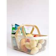 Rectangle Metal Mesh Fruit Shopping Wooden Handle Storage Basket- Multi-colour.