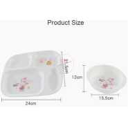 Children Tableware Dinner Set 6 in 1 Feeding Series Plate Cup Bowl Spoons Tray Gift Pack- White