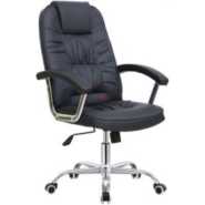 Ergonomic Office Chair Leather With Steel Handle-Black Home Office Desk Chairs TilyExpress