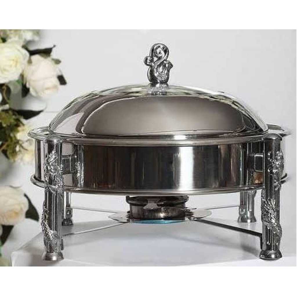 28CM Stainless Steel Small Round Chafing Dish Food Warmer Hot Pot Outdoor Camping Alcohol Stove- Silver