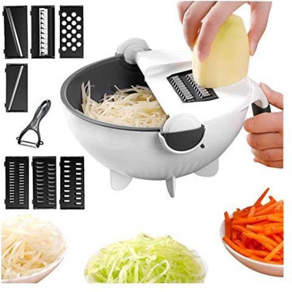 9 In 1 Multi Functional Wet Basket Chopper, Grater And Slicer-White