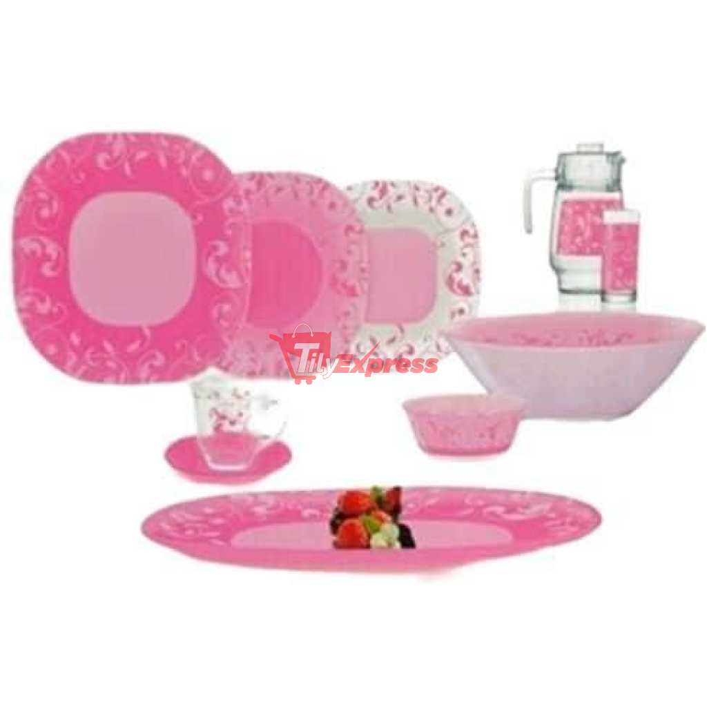 Luminarc Tempered Jazzy Pink Plates, Cups, Bowls Glass Dinnerware Set, 46 Piece, Multicolor
