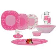 Luminarc Tempered Jazzy Pink Plates, Cups, Bowls Glass Dinnerware Set, 46 Piece, Multicolor