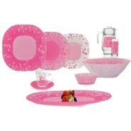 Luminarc Tempered Jazzy Pink Plates, Cups, Bowls Glass Dinnerware Set, 46 Piece, Multicolor