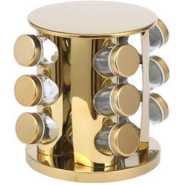 Countertop Glass Rotating Spice Rack 12 Spice Jars Organizer Bottle- Gold.