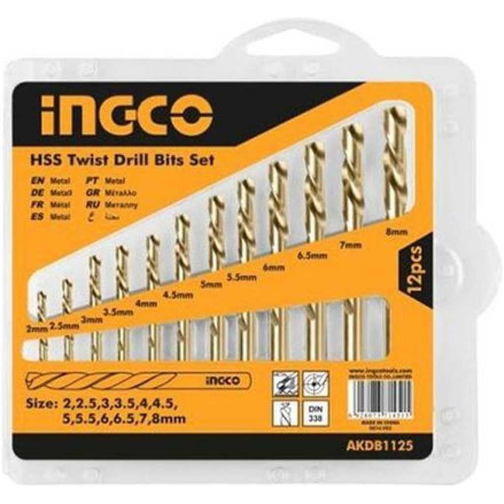 INGCO 12 Pcs HSS Twist Drill Bits Set AKDB1125