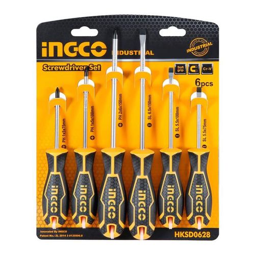 INGCO 6 Pcs Screwdriver Set - HKSD0628, 1pcs SL5.5*5*75 1pcs SL5.5*5*100 1pcs SL6.5*6*150 1pcs PH1*5*75 1pcs PH1*5*100 1pcs PH2*6*150