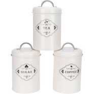 3 Piece Tea Sugar Coffee Canister Sealed Jar Storage Container Cans- Cream.