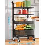 4 Layer Kitchen Storage Trolley Fruit Vegetable Rack Wire Pantry Basket Rolling Cart, Locking Wheel With Handle- Black