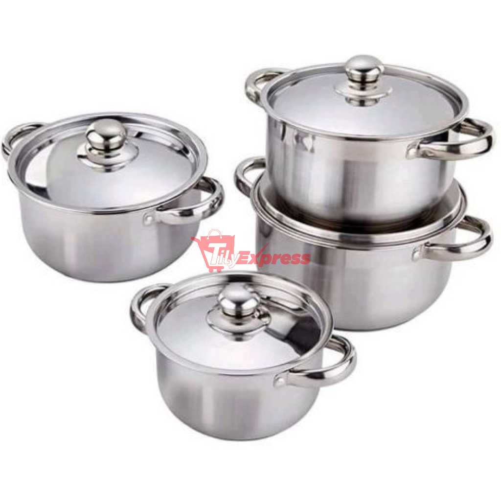 8 Piece Stainless Steel Saucepans Cookware Pots, Silver