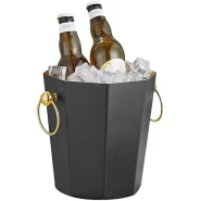 Metal Ice Bucket, Stainless Steel Drink Beer Chiller, Octagonal Barrel Storage Tub, For Beer, Ice, Wine, Champagne, Parties- Black