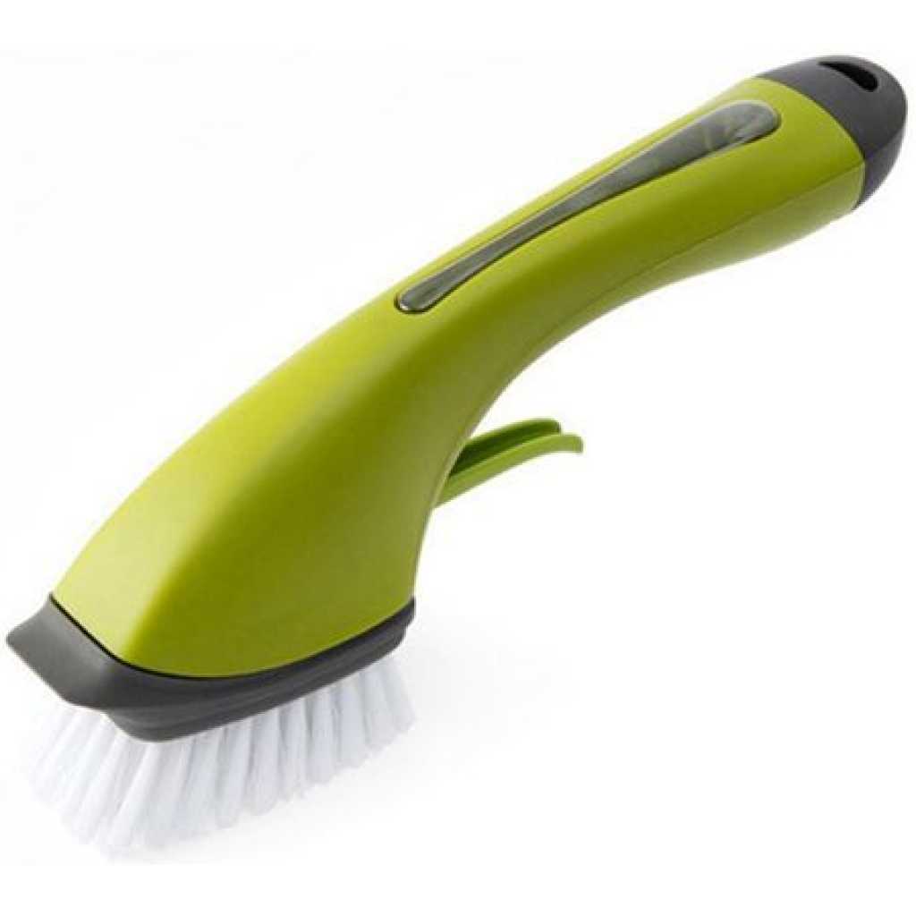 Kitchen Cleaning Brush Handheld Water Spray Scrub Brush Dish Brush With Handle- Green