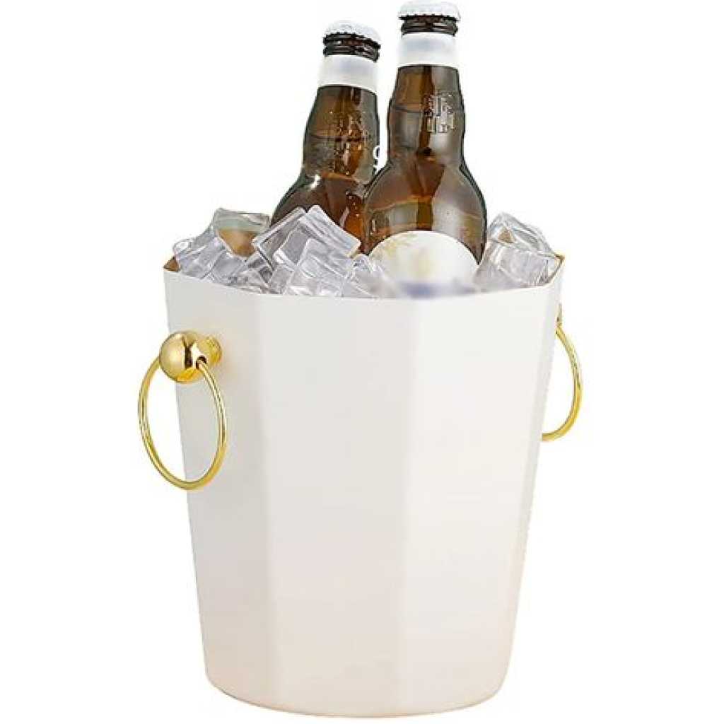 Metal Ice Bucket, Stainless Steel Drink Beer Chiller, Octagonal Barrel Storage Tub, For Beer, Ice, Wine, Champagne, Parties- White