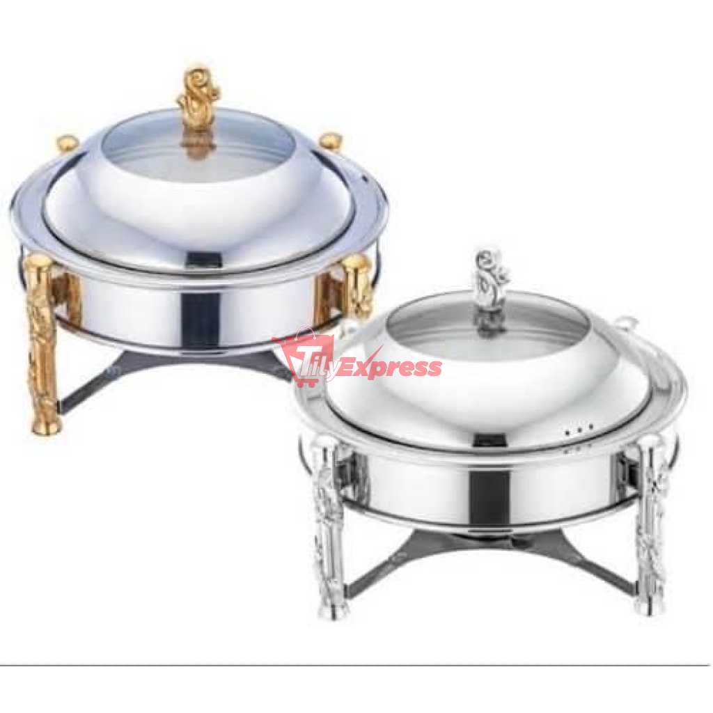 28CM Stainless Steel Small Round Chafing Dish Food Warmer Hot Pot Outdoor Camping Alcohol Stove- Silver