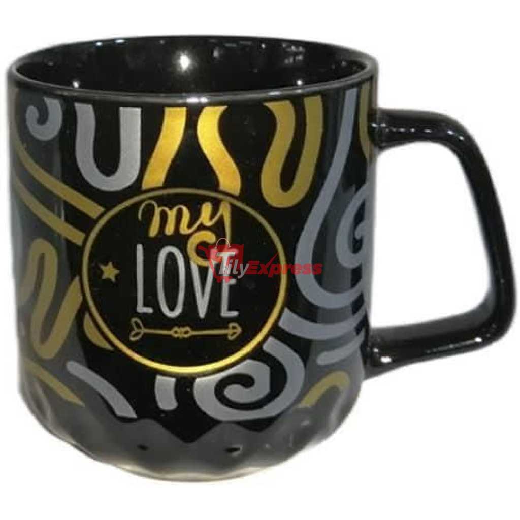 6 Pieces Of Silver And Gold Printed Coffee Tea Cups Mugs- Black