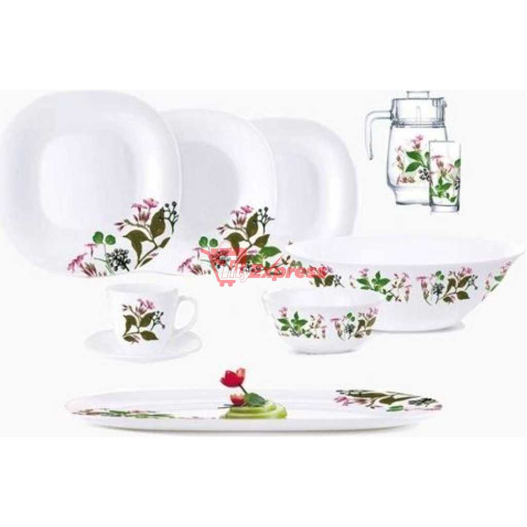Luminarc Prunier Plates, Cups, Bowls Glass Dinnerware Set, 46 Piece, Multicolor